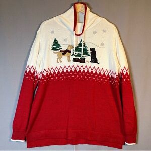 Christopher & Banks Dog Winter Christmas Turtleneck Sweater Sz XL Pullover